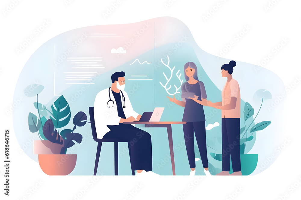  Flat vector illustration doctors are talking to explain medication and health care to elderly patients elderly people with underlying diseases need to be closely monitored by doctors and relatives ca