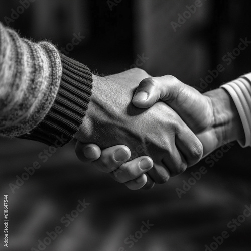 a trusting handshake in black and white