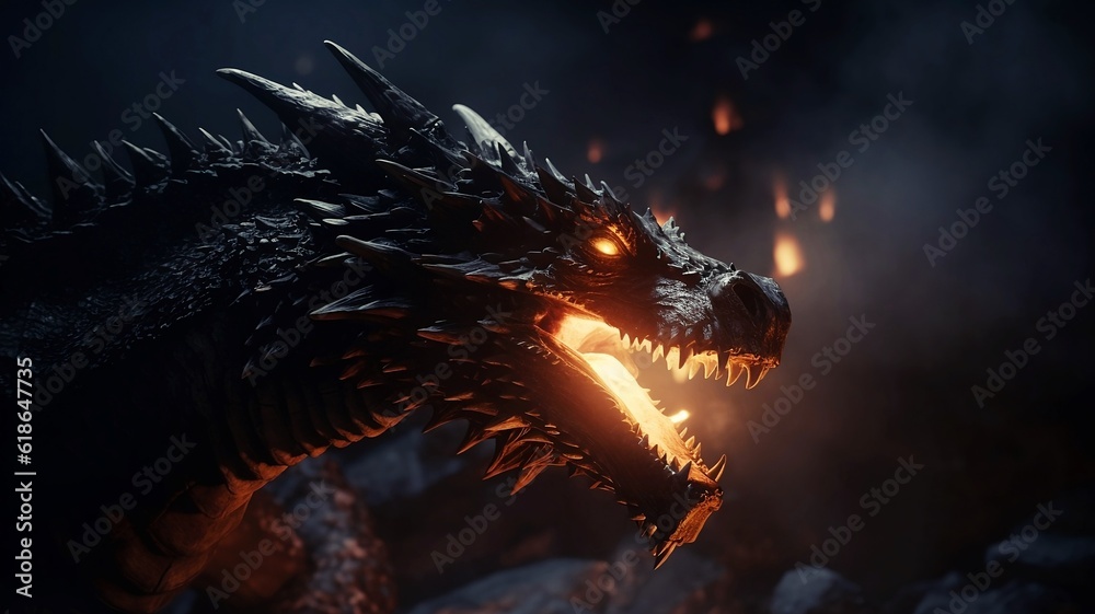 A scary looking dragon with fire in mouth, Generative AI illustrations A scary looking dragon with fire in mouth, Generative AI illustrations