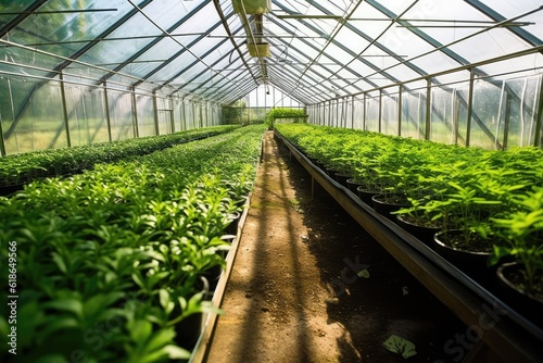 stock photo of growing plants in greenhouse garden photography Generated AI