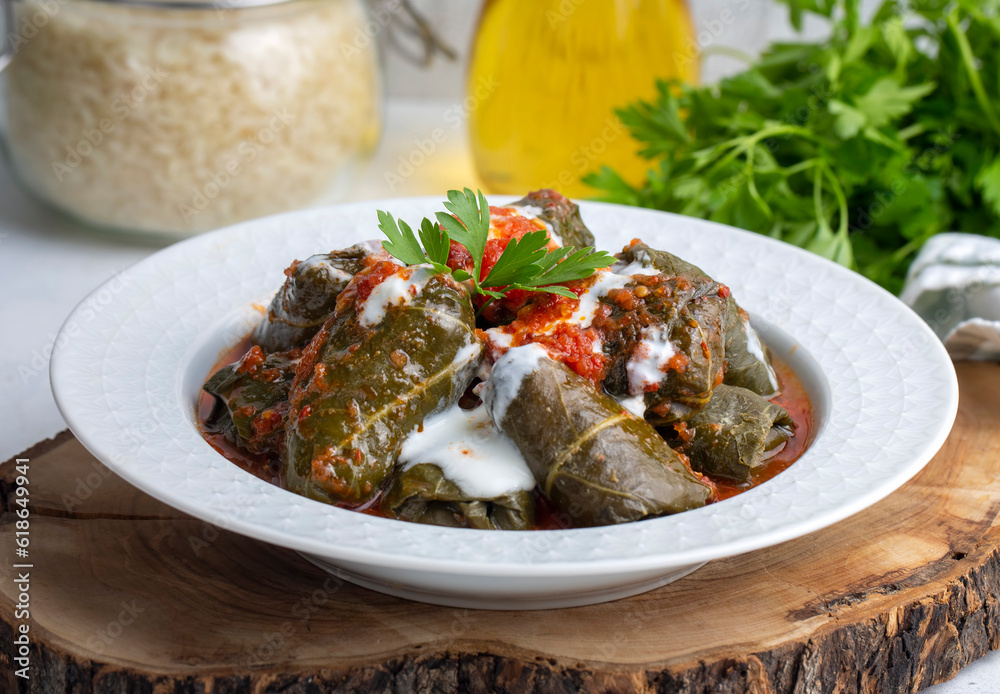 Stuffed collard greens with boiled leaves, traditonal turkish black sea