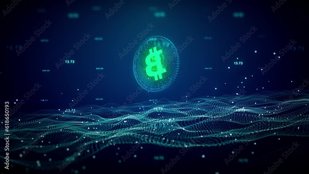 Bitcoins Digital Currency Technology in a 3D animation