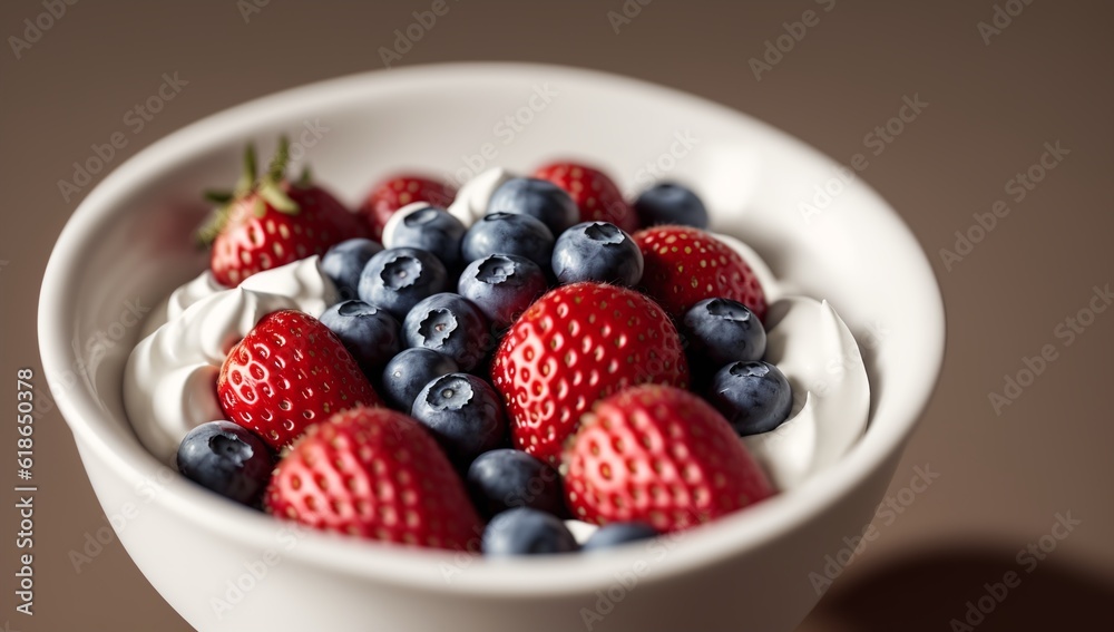 An Illustration Of A Masterfully Created Bowl Of Fresh Berries And Whipped Cream An Illustration Of A Masterfully Created Bowl Of Fresh Berries And Whipped Cream