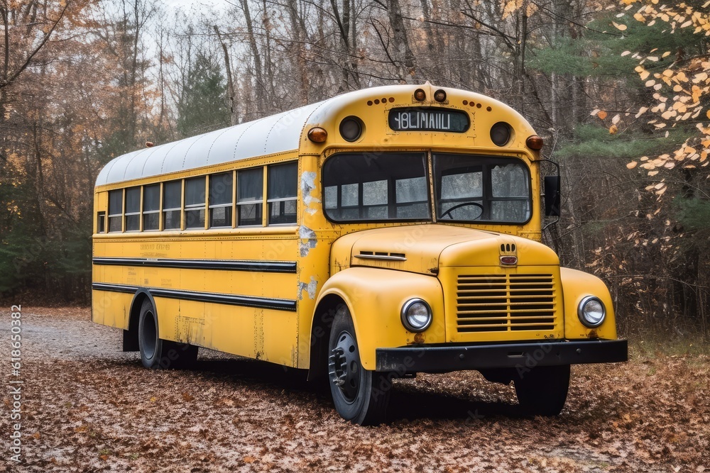 empty Old Yellow School Bus profesional photography ai generated