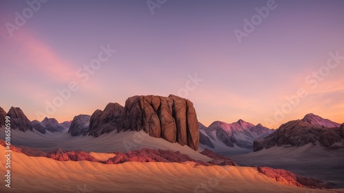A Scene Of A Stunningly Captivating Mountain Landscape With A Pink Sky