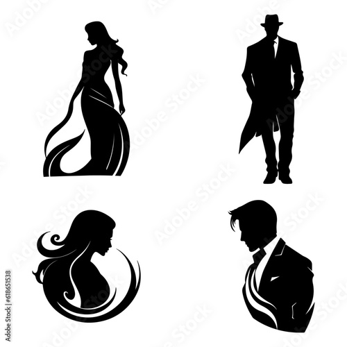 Graceful silhouettes: Vector illustration set of a lady in a flowing dress and a gentleman in a suit

