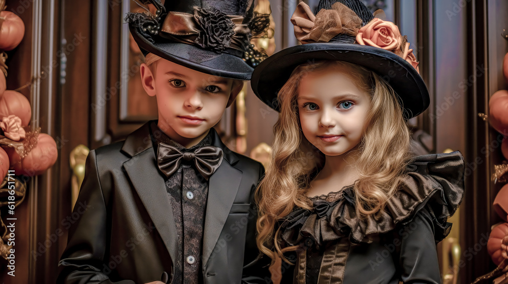 Trick or Treat Children on Halloween Digital Art KI Wallpaper Background Generative AI KI Journal Illustration Trick or Treat Children on Halloween Digital Art KI Wallpaper Background Generative AI KI Journal Illustration