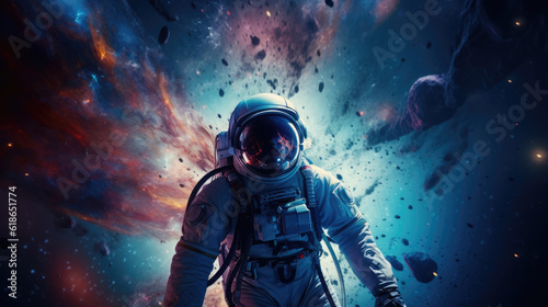 Сosmonaut in modern spacesuit in space. Elements of this image furnished by NASA space astronaut photos .