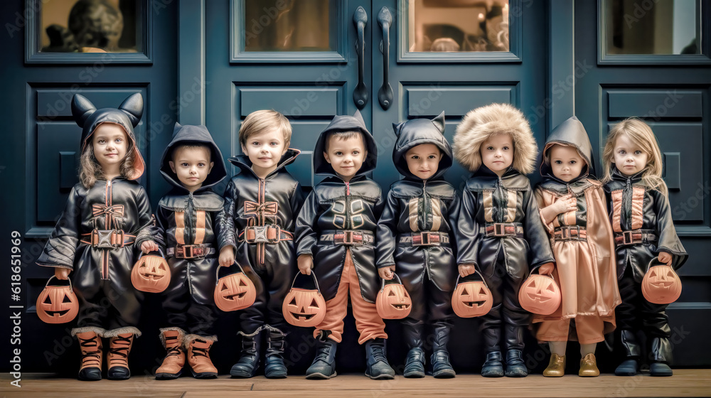 Obraz premium Trick or Treat Children on Halloween Digital Art KI Wallpaper Background Generative AI KI Journal Illustration 