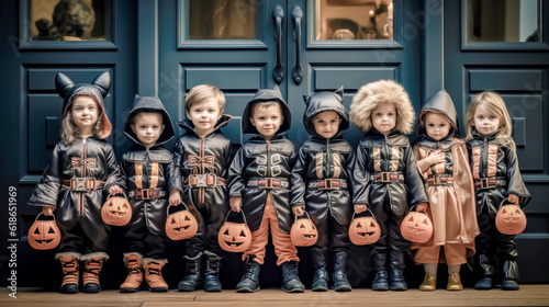 Trick or Treat Children on Halloween Digital Art KI Wallpaper Background Generative AI KI Journal Illustration 