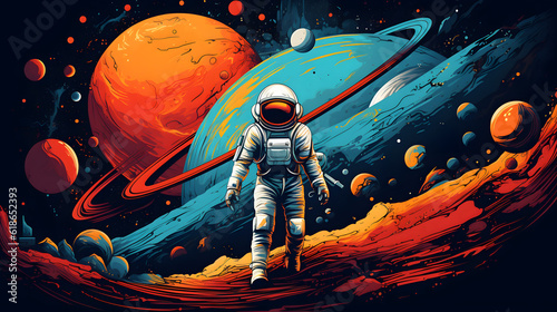 Fototapeta Naklejka Na Ścianę i Meble -  Space, science fiction, future. Vector retro illustrations of astronaut, galaxy, planet, moon, space objects for poster
