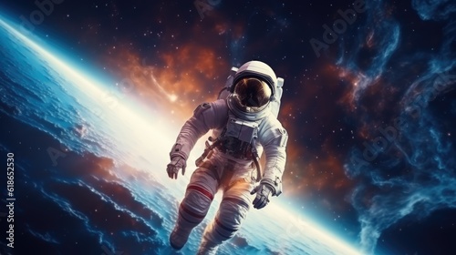?osmonaut in modern spacesuit in space. Elements of this image furnished by NASA space astronaut photos . © masyastadnikova