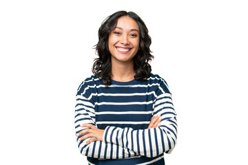 Young Argentinian woman over isolated background keeping the arms crossed in frontal position