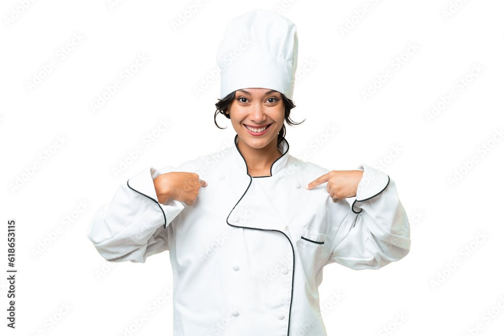 Young chef Argentinian woman over isolated background with surprise facial expression