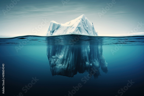 Iceberg above water and partly hidden underwater, created with Generative AI