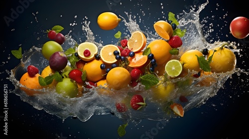 fruits falling into water