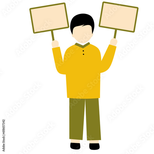 Faceless Boy Holding Banner
