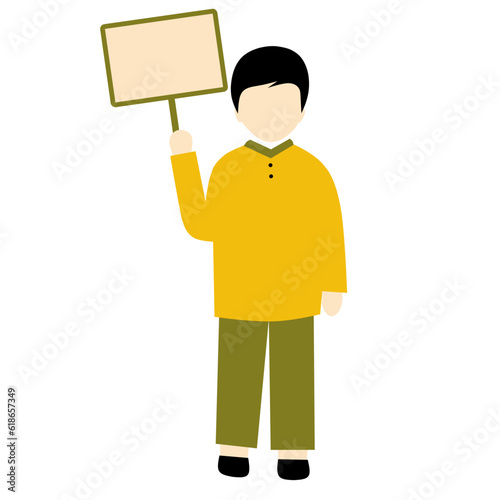 Faceless Boy Holding Banner