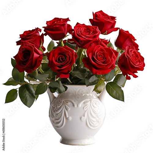 red roses in a vase isolated on transparent background