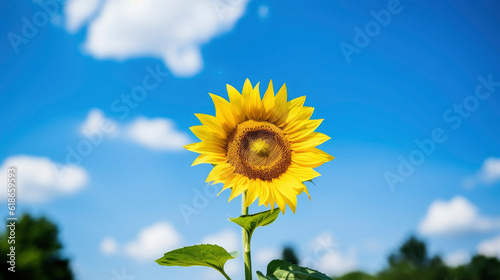 a vibrant sunflower against a clear blue sky
