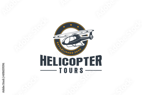 Helicopter tour logo label illustration aviation flight transportation vector template