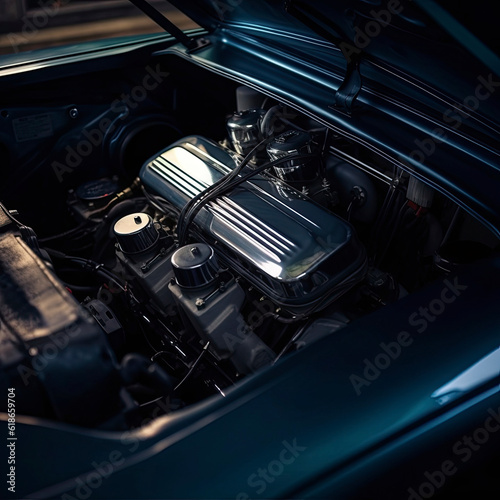 the engine compartment of a car with the hood up