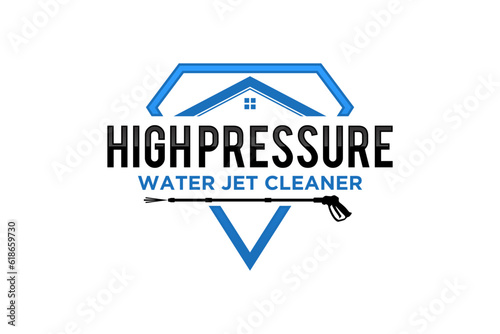 Water presure jet cleaner logo design service house roof property icon symbol 
