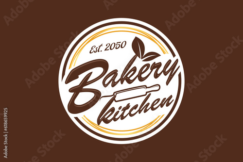Bakery kitchen logo design rolling pin icon symbol elegant style vector template