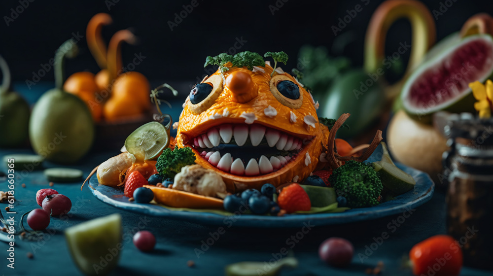 Fototapeta premium Whimsical Gastronomy: Expertly Crafted, Hilariously Delicious Food Photography. High-quality imagery meets playful culinary adventures. Indulge in laughter and awe as expertly captured moments unfold,