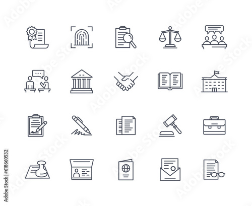 Court lawyer icons outline set