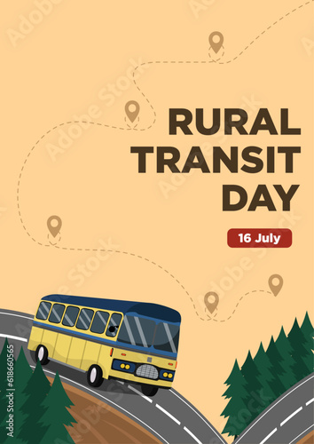 Poster Templates Rural Transit Day with the feel of a bus trip to the countryside Vector Illustration