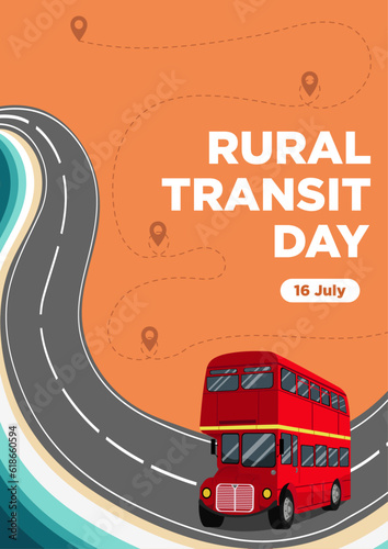 Poster Templates Rural Transit Day with a Beach Bus Shade Vector Illustration