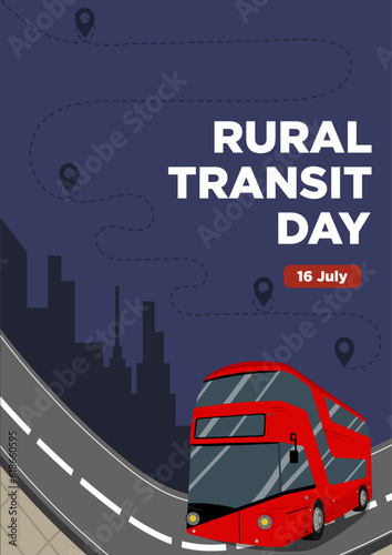 Poster Templates Rural Transit Day with a Modern Bus Shade in the City Vector Illustration