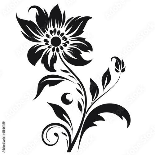 Fototapeta Naklejka Na Ścianę i Meble -  Wildflower SVG silhouette black and white isolated graphic, flower, nature