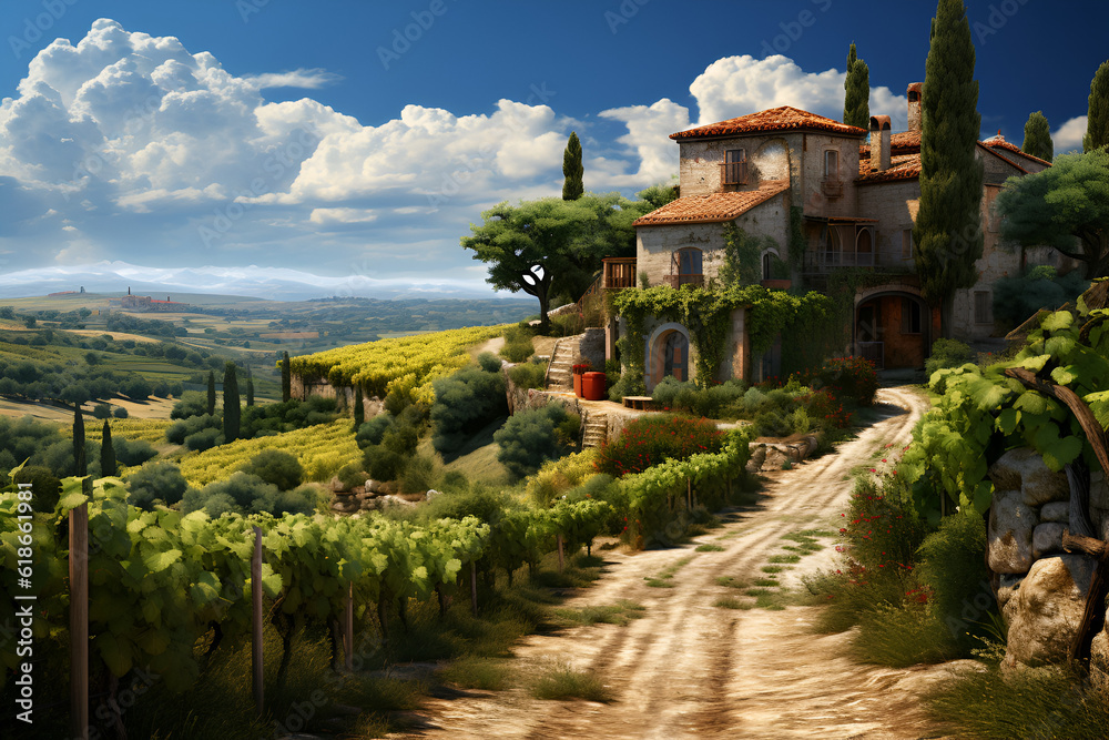 village house with vineyard