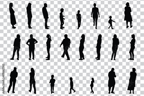 Set Of Black And White Silhouette Walking People