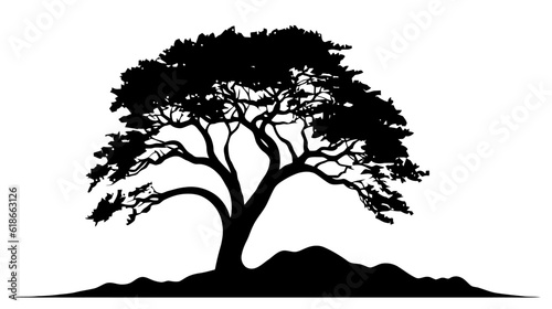 Black tree silhouette isolated on white background. Vector illsutration