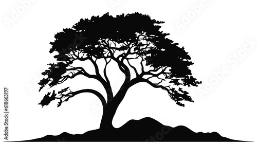Black tree silhouette isolated on white background. Vector illsutration