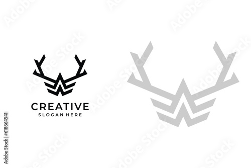 Modern logo combination of letter W and deer antlers