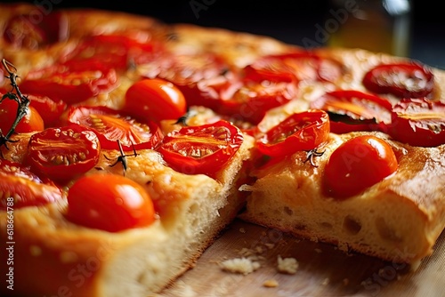 Apulian focaccia with tomatoes, illustration, generative ai