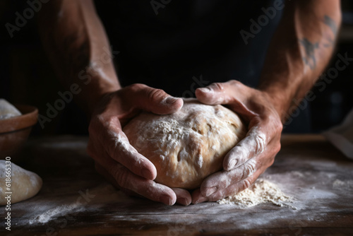 baker kneading dough