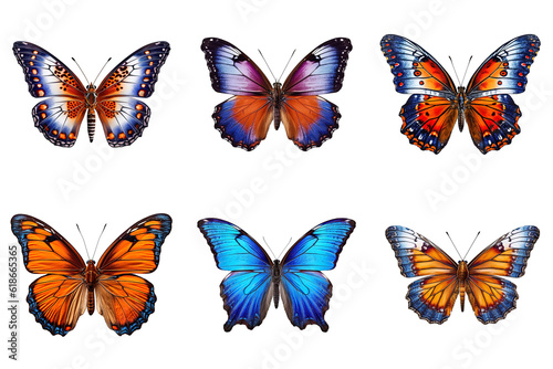 Collection of multicolored butterflies isolated on transparent background