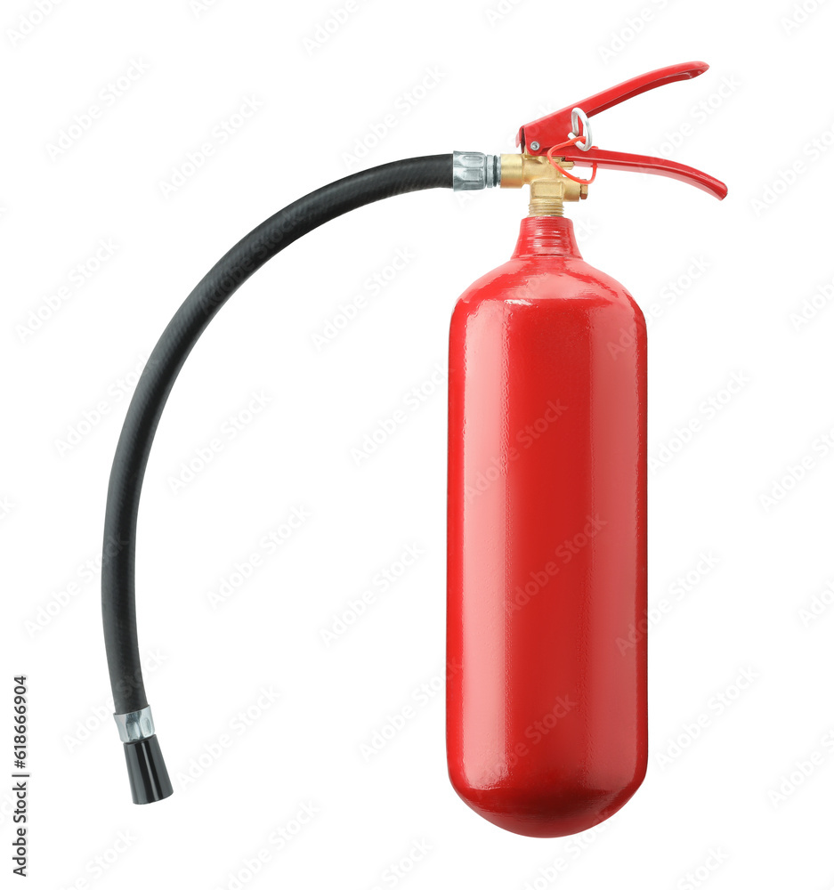 One red fire extinguisher on white background