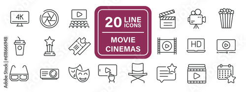 Movie, cinemas line icons. Editable stroke. For website marketing design, logo, app, template, ui, etc. Vector illustration.