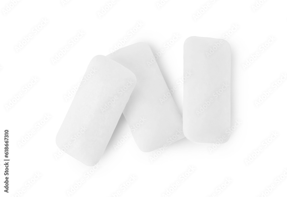 Tasty chewing gums on white background, top view Tasty chewing gums on white background, top view