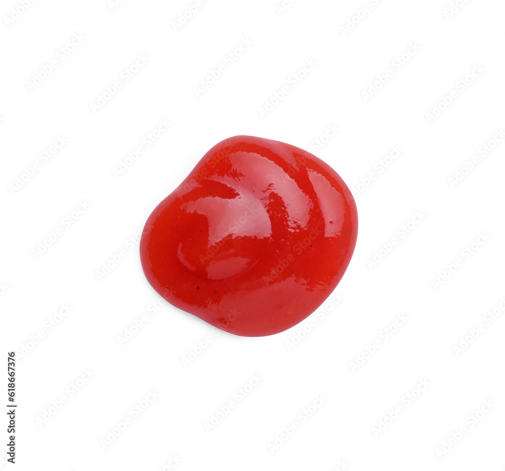Tasty ketchup isolated on white, top view Tasty ketchup isolated on white, top view