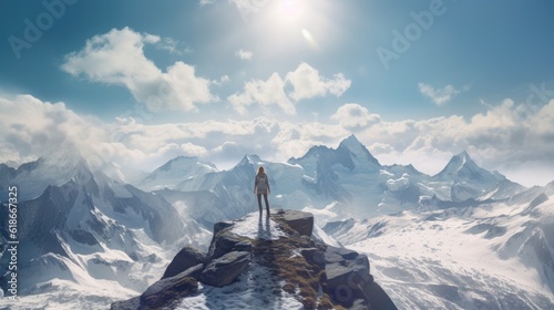 young woman on the top of a mountain