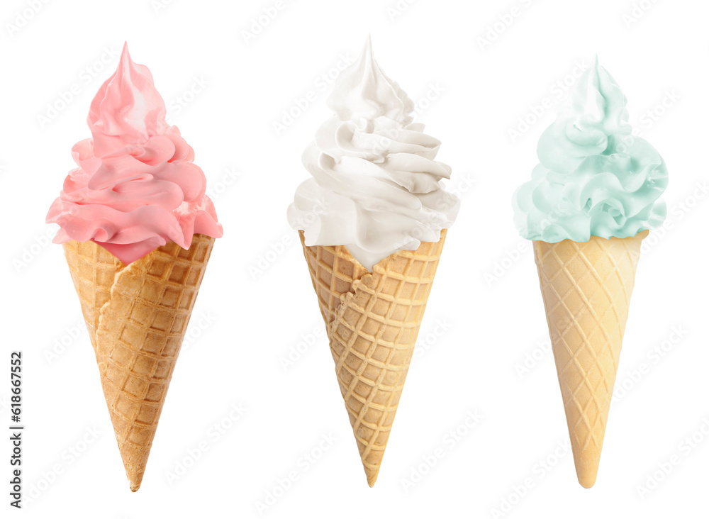 Ice cream in different flavors isolated on white. Soft serve Ice cream in different flavors isolated on white. Soft serve