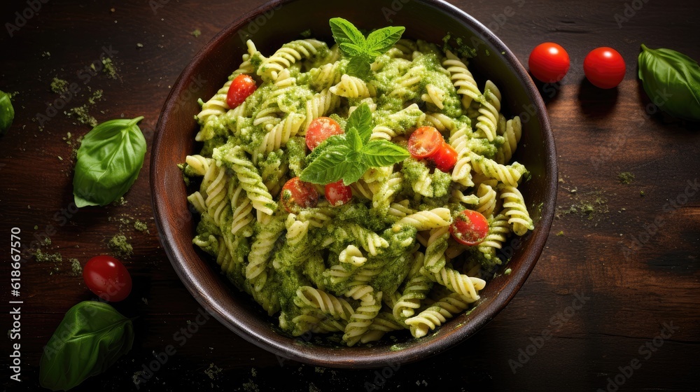 Pasta salad with green pesto