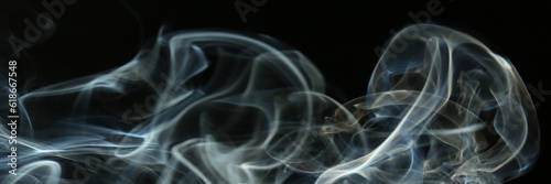 Smoke on black background, closeup. Banner design